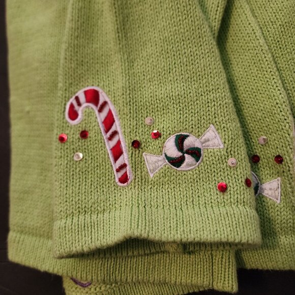 Heirloom Collectibles Christmas Collection Snowman Green Cardigan Sweater XL Cot - Picture 13 of 13
